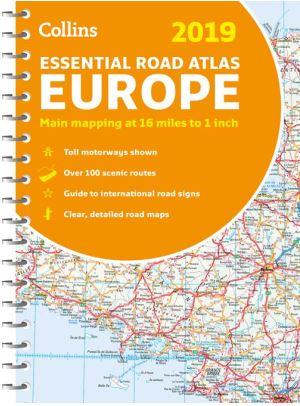  - Collins Europe 2019 - Essential Road Atlas (Eurpa Atlasz, Spirl A4)